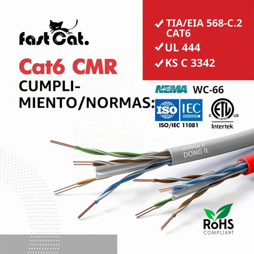 Vista 6 de fast Cat. Cable de Ethernet Cat6 de 1000 pies - 23 AWG, CMR, PoE++ (4PPoE) Cable de cobre sólido aislado no blindado Cat 6 con separador de cruz que