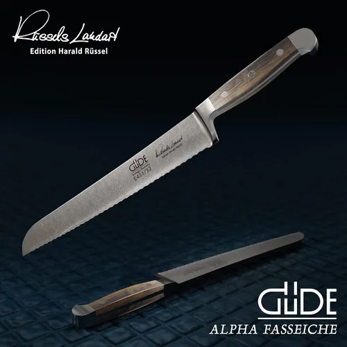 Vista 6 de Güde Alpha Barrel Series Cuchillo de pan de acero inoxidable con mango de roble, 12.5 pulgadas