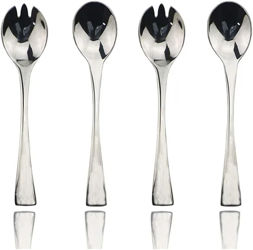 Vista 19 de JASHII Juego de cubiertos de acero inoxidable 18/10 de 20 piezas de plata pulida con espejo, cuchillo de cena, tenedor de ensalada, cuchara