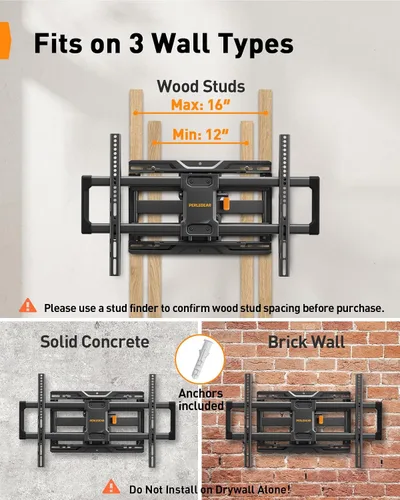 Vista 4 de Perlegear Soporte de pared para TV de movimiento completo para televisores de 42 a 86 pulgadas de hasta 132 libras 30% thicker heavy-duty