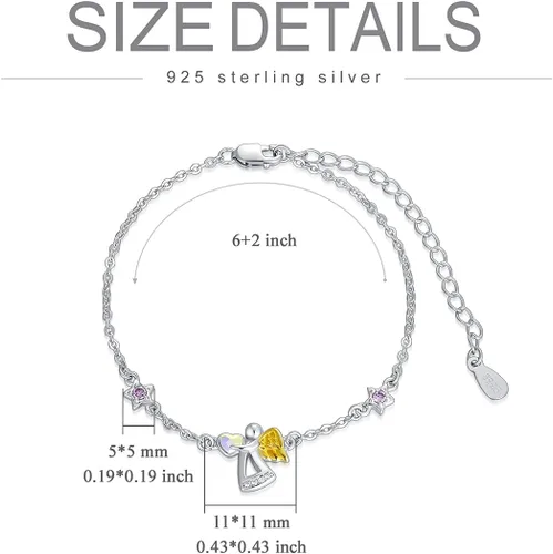 Vista 4 de AOBOCO Pulsera de plata de ley con ángel guardián, regalos de cumpleaños para niñas