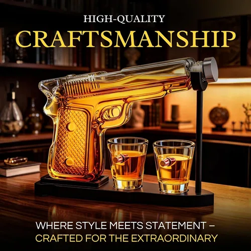 Vista 5 de Juego de decantador de pistola de whisky + 2 vasos bala - Regalos de pistola de Navidad y cumpleaños para hombres que lo tienen todo, regalos