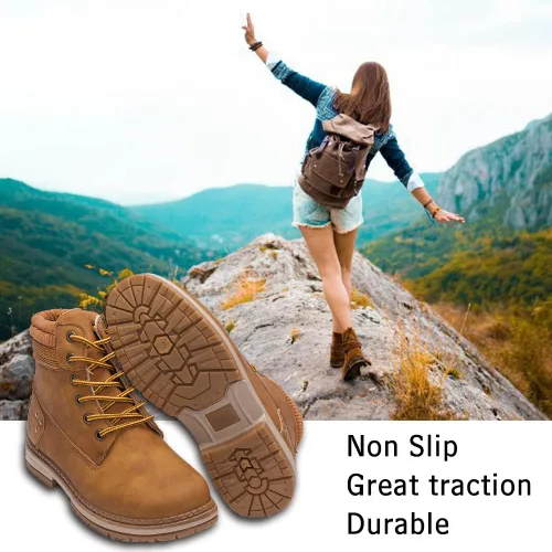 Vista 4 de Athlefit - Botines de combate para mujer con cordones y tacón bajo, impermeables