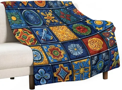Vista 13 de Manta bohemia mexicana retro a rayas multicolor, manta bohemia étnica cálida de 30 x 40 pulgadas, suave manta de felpa mullida y acogedora manta