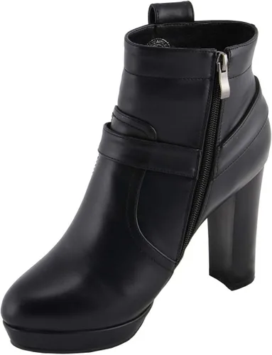 Vista 8 de Milwaukee Leather MBL9432 - Botines negros con arnés para mujer con tacón de bloque
