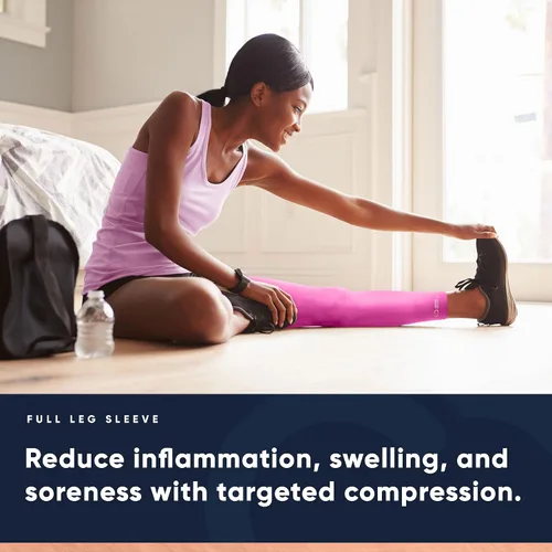 Vista 10 de Copper Compression Manga de compresión para piernas, soporte estabilizador de rodilla con infusión de cobre para correr, desgarro de menisco, ACL