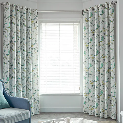 Vista 17 de VOGOL Cortina de ventana estilo campestre, cortinas estampadas con patrón de pájaros y hojas para dormitorio, paneles decorativos con ojales