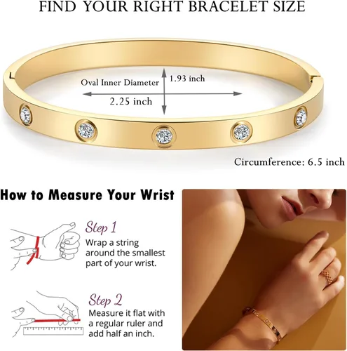 Vista 2 de RIMRIVA Gold Bracelets for Women 14K Gold Plated Friendship Bangle Bracelets Cubic Zirconia Stones Stainless Steel Bracelet Jewelry Love Christmas