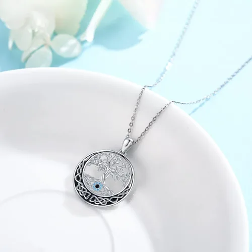 Vista 2 de Midir&Etain Tree of Life Necklace for Women 925 Sterling Silver Evil EyeMoon Pandent Celtic Jewelry Gifts for Women Mother