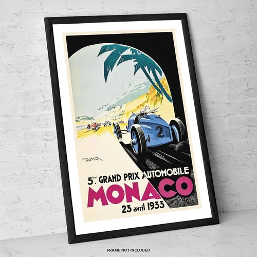 Vista 3 de Grand Prix de Mónaco 1933 - Impresión artística vintage de carreras – Arte de pared de coche clásico, póster retro de carreras de automóviles