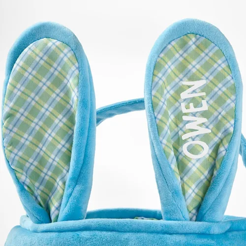 Vista 4 de Let's Make Memories - Canasta de Pascua personalizada con amigos peludos, canasta para niños, diseño de conejito de Pascua azul, solo incluye