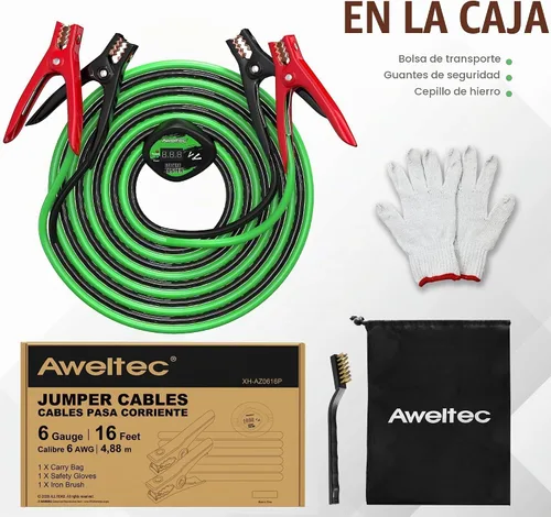 Vista 8 de Cables de puente de calibre 6 de 16 pies con protector de seguridad inteligente, cable de refuerzo de batería resistente con protección de polaridad