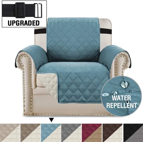 Vista 2 de H.VERSAILTEX Paquete de funda reversible para silla y funda de sofá color azul ahumado