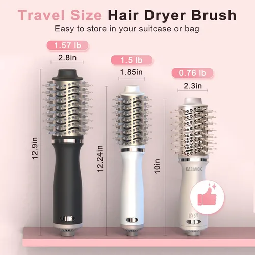 Vista 3 de Cepillo Secador de Cabello de Doble Voltaje para Viajes, Cepillo Secador 4 en 1, Mini Cepillo de Aire Caliente de 2 Pulgadas para Cabello Corto