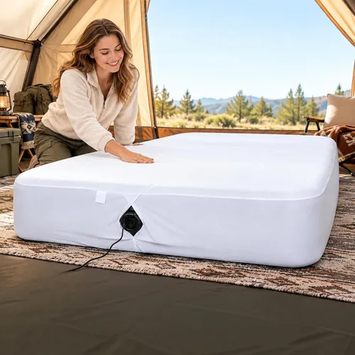 Vista 11 de Sábana bajera tamaño matrimonial para colchón de aire, protector de colchón de aire impermeable con bolsillo profundo de 7 a 15 pulgadas, para cama