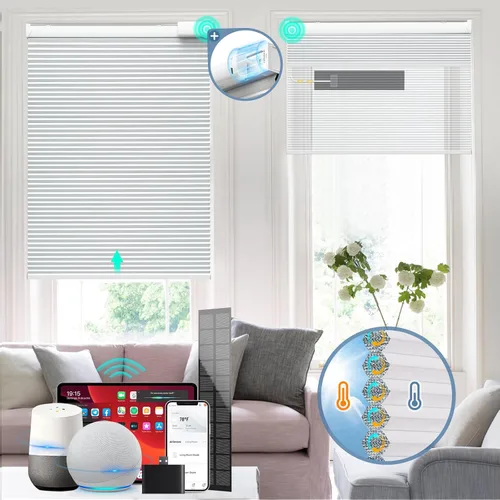 Vista 8 de Persianas inteligentes motorizadas recargables con energía solar (panel solar gratuito), control remoto, persianas celulares eléctricas opacas, Gris