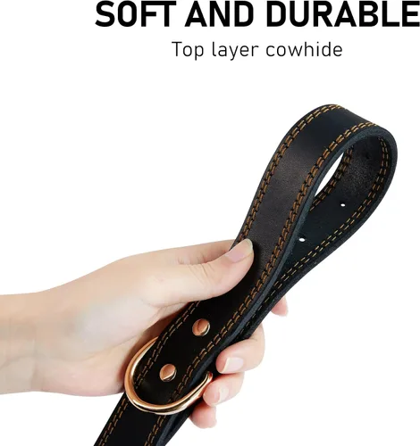 Vista 4 de Collar de perro de cuero genuino, collar de perro resistente para perros pequeños, medianos, grandes y extra grandes