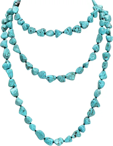Vista 8 de POTESSA Collar de cuentas de turquesa sin fin largo anudado de piedra con múltiples hebras, collares de joyería hechos a mano 46.9 in