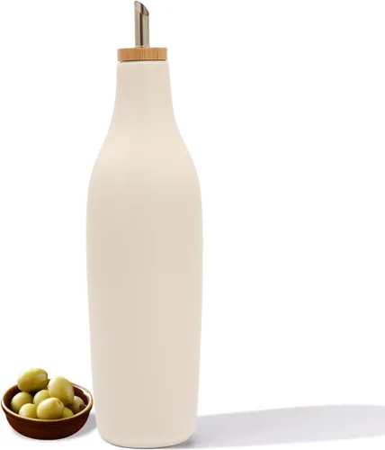 Vista 14 de HOMCDALY Dispensador de aceite de oliva de cerámica para cocina, dispensador de botellas de aceite y vinagre de gres de 16 oz, botella dispensadora
