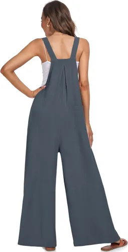 Vista 2 de DACESLON Overol casual de pierna ancha para mujer, overol de verano con tirantes sin mangas con bolsillos