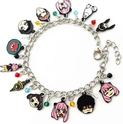 Vista 4 de Pulsera SPY FAMLY de dibujos animados de anime SP FAMILY Charm pulsera regalos para mujeres y niñas, Metal, Sin gemas.