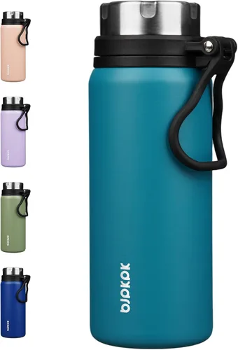 Vista 23 de BJPKPK Botella de agua aislada de 24 onzas con asa, sin BPA, botella térmica de viaje de acero inoxidable reutilizable, botella de agua grande, Negro