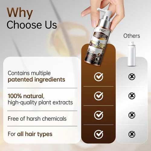 Vista 6 de PKU Aerosol para el crecimiento del cabello, suero capilar con biotina y aceite de romero, cuidado nutritivo del cuero cabelludo para adelgazar
