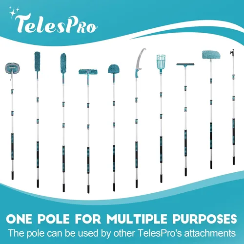 Vista 8 de TelesPro Escobilla de ventana de alto alcance de 20 pies con poste de extensión de 5 a 12 pies, herramienta de limpieza de ventanas con poste