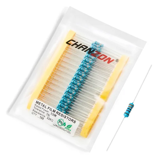 Vista 75 de Chanzon 100pcs 1/2W (0.5W) 1 Ω ohmios Resistencia fija de película metálica 0.01 ±1% Tolerancia 1R MF Orificio pasante Resistencias limitadoras