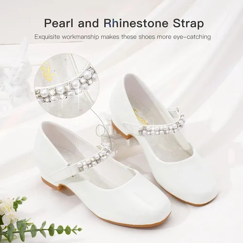 Vista 3 de Furdeour Zapatos Mary Janes para niñas pequeñas, zapatos de ballet de tacón bajo para boda, fiesta, zapatos de vestir para niños
