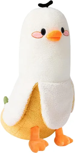 Vista 10 de PEACH CAT Lindo Pato de Plátano Peluche Animal de Peluche Pato Chef de Plátano Largo Almohada de Felpa para Niñas y Niños Blanco 12 pulgadas