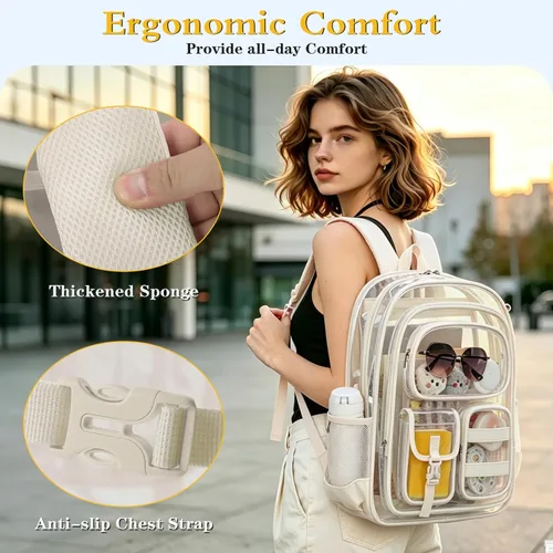Vista 8 de Mochila transparente de tres capas, bolsa transparente resistente para niños, mochila transparente para niñas y niños (beige)