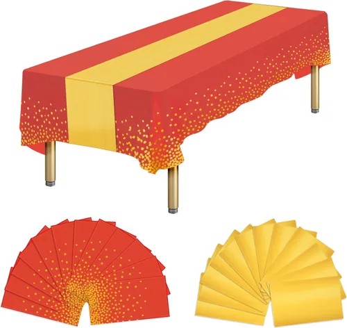 Vista 19 de Paquete de 12 manteles rectangulares de plástico negro desechables y satinados, mantel rectangular negro y dorado para cumpleaños, aniversario