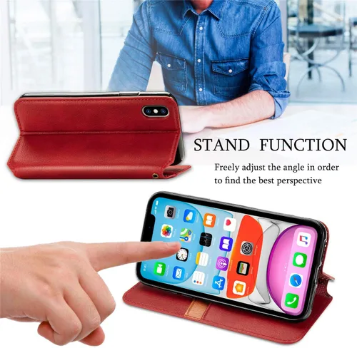 Vista 2 de Compatible con Xiaomi Poco X3 GT, compatible con Redmi Note 10 Pro (China) 5G Cierre magnético Flip Stand Wallet Card Holder Case Rojo