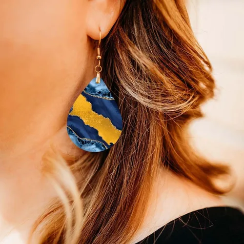 Vista 57 de Dangle Earrings for Women Colorful Dangling Drop Statement Jewelry Printed MDF Wood Teardrop Double Side Print Handmade by The Painted Pug