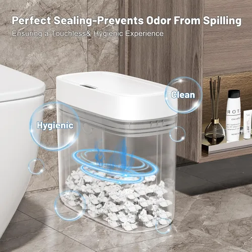 Vista 5 de JUDRDO Bote de basura pequeño para baño, 3.5 galones, automático, sin contacto, con tapa, sensor de movimiento, delgado, impermeable, cesta