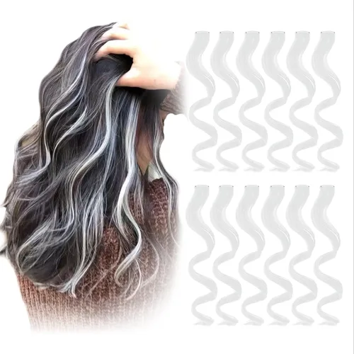 Vista 6 de Extensiones de cabello de colores con clip, 12 piezas, 6 azules + 6 azul turquesa