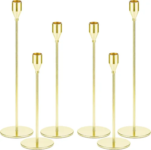 Vista 12 de Juego de 3 portavelas cónicos plateados para decoración de citas, festivales, bodas, fiestas, comedores o aniversarios, se ajustan a velas de pilar