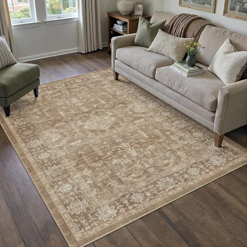 Vista 24 de PureCozy Alfombra de área beige de 2 x 3 pulgadas, lavable, vintage, pequeña, para entrada, cocina, suave, retro, floral, de pelo bajo, tapete