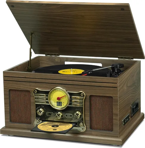 Vista 9 de FEKTIK FEKTIK - Tocadiscos Bluetooth 10 en 1, tocadiscos de 3 velocidades para vinilo con altavoces, convertidor LP a MP3, CD, reproductor de Negro