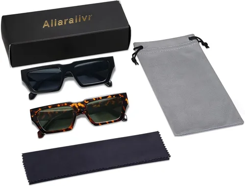 Vista 5 de Allarallvr Gafas de sol cuadradas retro para mujeres y hombres, montura rectangular, gafas de sol unisex AR82108