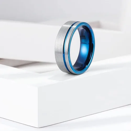 Vista 65 de King Will Anillo de boda de carburo de tungsteno para hombre con diseño de ranura, 6/7/0.315 in de ancho, acabado cepillado/pulido para hombre