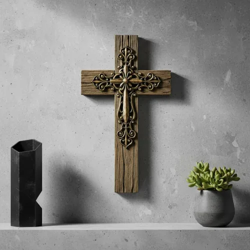 Vista 4 de Comfy Hour - Decoración de pared cruzada de 13 pulgadas, cruz de pared en capas, tono cobre Wall crosses for home decor, large decorative cross