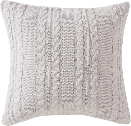 Vista 6 de VCNY Home Almohada decorativa de punto trenzado de algodón para cama o sofá, 18 x 18 pulgadas, azul marino Dublín