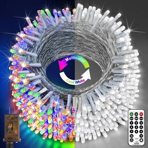 Vista 29 de KNONEW Guirnalda de luces de Navidad para interiores, 60 pies, 180 luces LED impermeables para exteriores, 8 modos de iluminación, función de Blanco