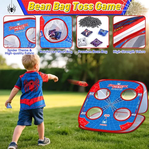 Vista 2 de Juego de lanzamiento de sacos de araña 4 en 1 para niños, juego de Cornhole para interiores y exteriores, juguetes para niños y niñas de 3 a 8 años