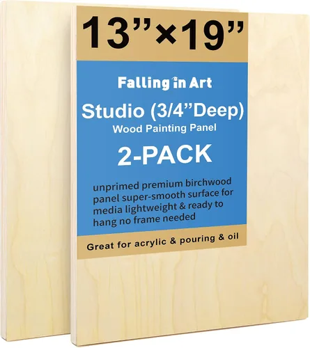 Vista 9 de Kit de Paneles de Lienzo de Madera de Abedul Sin Terminar, Falling in Art Paquete de 2 de 11x17'' Tablas de Cuna de Estudio de 3/4'' de Profundidad