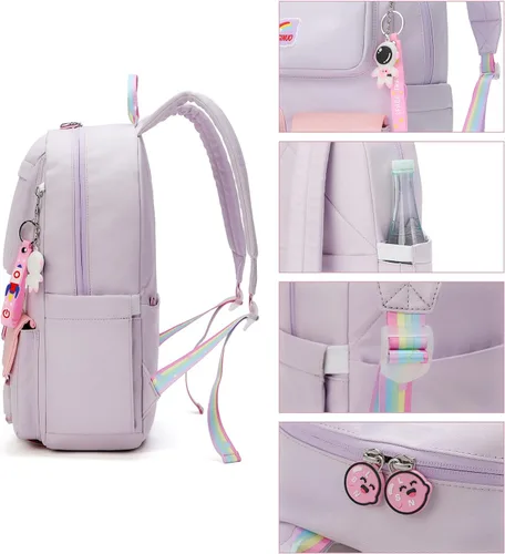 Vista 4 de Mochila para niños y niñas mochilas primarias bolsas de escuela secundaria para mujer mochila casual para enviar colgante Morado 12 inches6 inches17