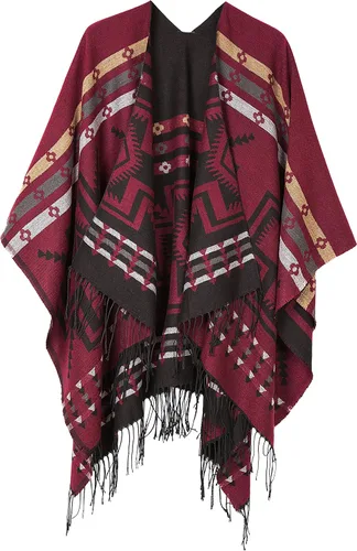 Vista 48 de Chales cálidos para mujer, cárdigan con frente abierto, estilo vintage, poncho