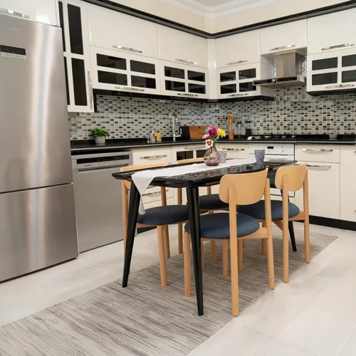 Vista 5 de Juego de 6 sillas de comedor de madera tapizadas modernas de mediados de siglo para muebles de habitación con diseño ergonómico duradero prémium
